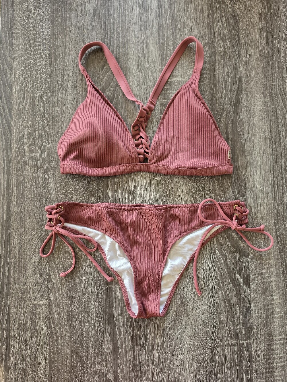 Victoria's Secret PINK Ribbed Cheeky Bikini with Lace Up Detail